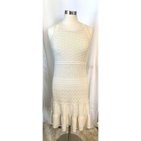 London Times Dress Sz 14 Cream/Tan Crochet Lace Overlay Sleeveless Wedding Party - Picture 11 of 12